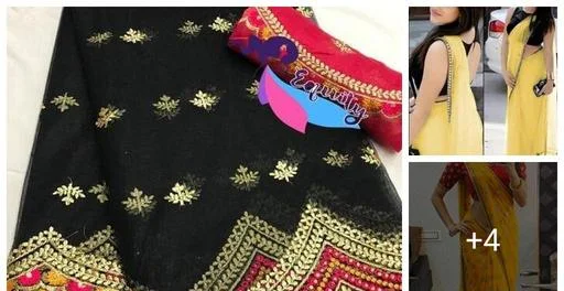 Ikat Net Embroidered Saree With Blouse