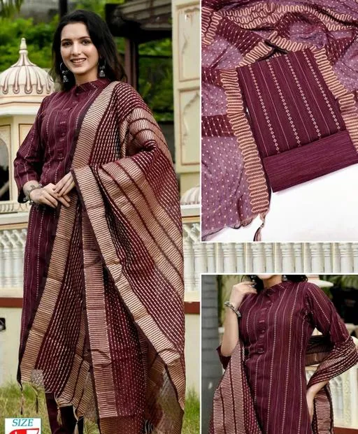 Aakarsha Sensational Striped Cotton Suit Set - Image 3
