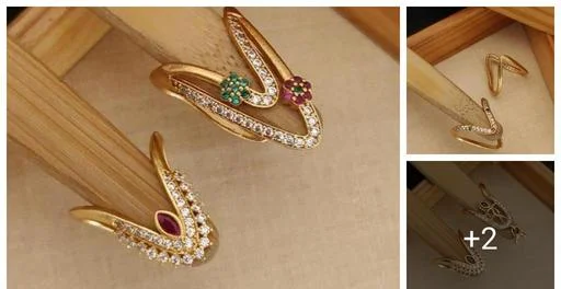 Avkar Knuckle Stacking Vanki Rings Set Crystal Rhinestone Finger Stateme... (Temple Dance Jewellery)