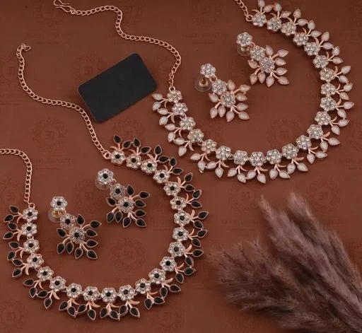 Jewellery Set Rose Gold Brass Stone Stainless Steel Gold Plated Rose Gol... (Temple Dance Jewellery) - Image 2