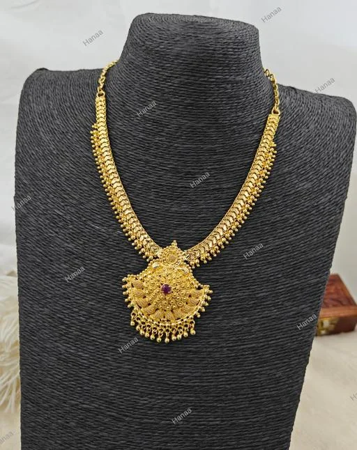 Hanaa One Gram Gold Covering Gold Plated Jewellery Short Necklace Chain (Temple Dance Jewellery) - Image 2
