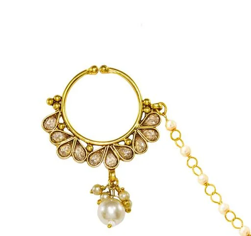 Jewelopia Traditional South Polki Nathiya Nose Ring Without Piercing Gol... (Temple Dance Jewellery) - Image 2