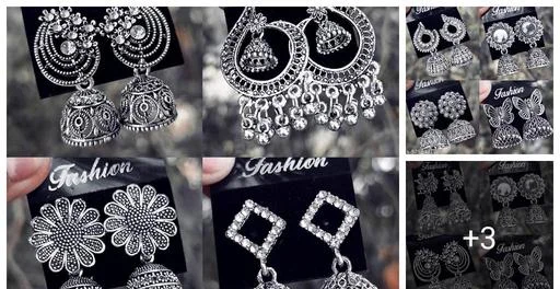 Latest Designer Jhumki Silver Earrings Set Combo 4 (Temple Dance Jewellery)