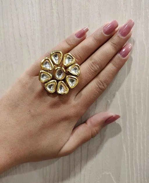 Kundan Ring Bridal Ring Wedding Ring Backside Meenakari (Temple Dance Jewellery) - Image 2