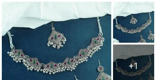 Multi Coloured Choker Maangtika Earrings (Temple Dance Jewellery)