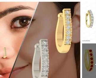 Vama Fashions Nose Pins Clip On Pressing Combo Nose Rings (Temple Dance Jewellery)