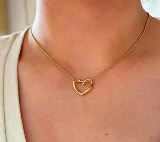 Gold Heart Shape Necklace Chain Fancy Micro Gold Plated Pendant Set Prem... (Temple Dance Jewellery) - Image 2