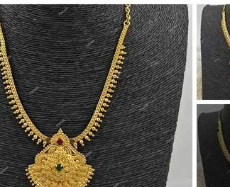 Hanaa One Gram Gold Covering Gold Plated Jewellery Short Necklace Chain (Temple Dance Jewellery)