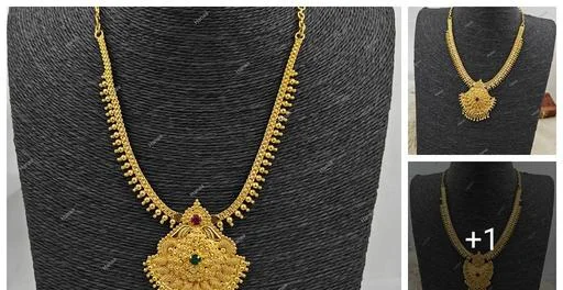 Hanaa One Gram Gold Covering Gold Plated Jewellery Short Necklace Chain (Temple Dance Jewellery)