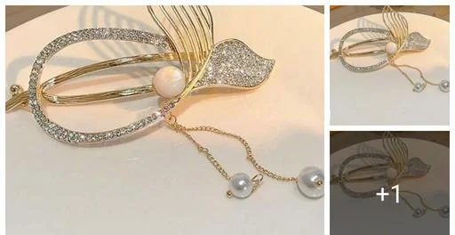Glitter Glow Enterprises Beautiful Rhinestone Fish Tail Inlaid Hair Twis... (Temple Dance Jewellery)