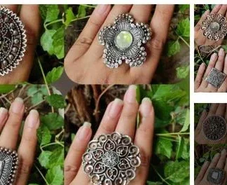 Thunder Creation Traditional Trending Antique Silver Oxidised Finger Rin... (Temple Dance Jewellery)