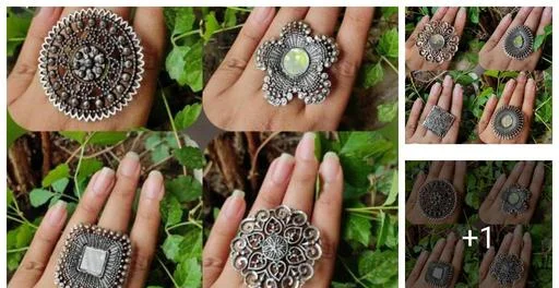Thunder Creation Traditional Trending Antique Silver Oxidised Finger Rin... (Temple Dance Jewellery)