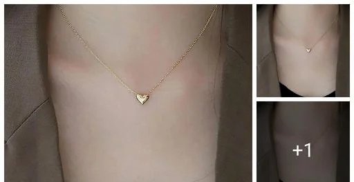 Gold Heart Shape Necklace Chain Fancy Micro Gold Plated Pendant Set Wome... (Temple Dance Jewellery)
