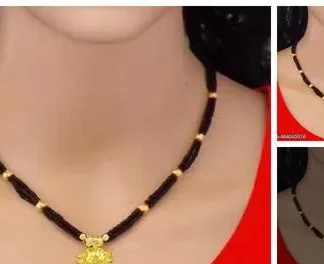 Traditional Black Beads Gold Plated Mangalsutra Daily Wear Short Mangals... (Temple Dance Jewellery)