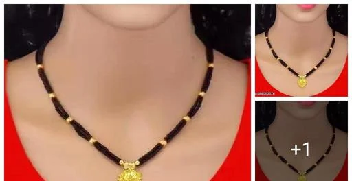 Traditional Black Beads Gold Plated Mangalsutra Daily Wear Short Mangals... (Temple Dance Jewellery)