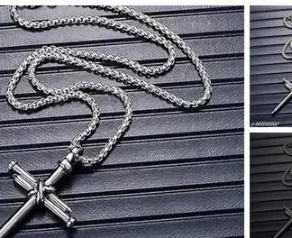 Acalloy Metal Nail Cross Rope Necklace King Logo Finger Ring Boys Men Cr... (Temple Dance Jewellery)