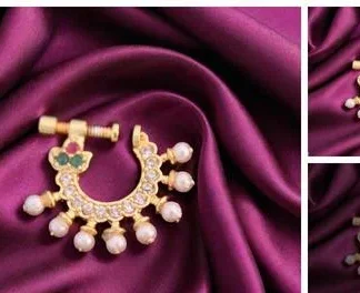 Gold Plated Cz Stone Studded Nose Ring Nose Pin Nath Screw Type Model Pi... (Temple Dance Jewellery)