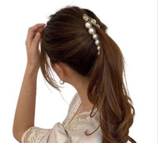 New Temperament Korean Word Clip Headdress Ins Pearl Banana Clip Vertica... (Temple Dance Jewellery) - Image 2
