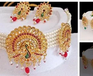 Alloy Gold Plated Jewel Set Red (Temple Dance Jewellery)