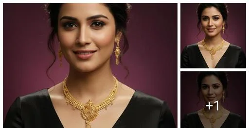 Ethnic Gold Plated Choker Jewellery Set Wedding Festive Wear Necklace Set (Temple Dance Jewellery)