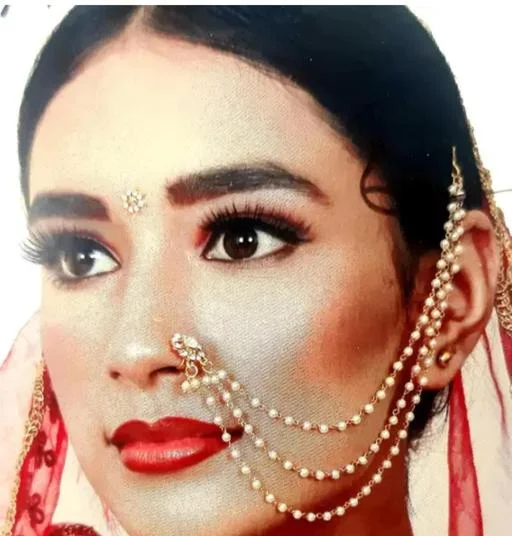 Trending Woman Nose Pin 3 Line (Temple Dance Jewellery) - Image 2