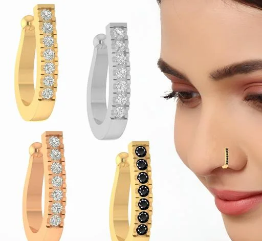 Vama Fashions Nose Pins Clip On Pressing Combo Nose Rings (Temple Dance Jewellery) - Image 2
