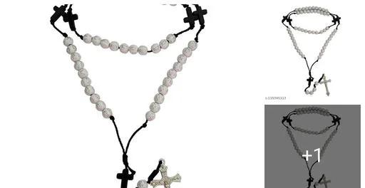 M Men Style Religious Antique French Catholic Rosary White Beads Center ... (Temple Dance Jewellery)