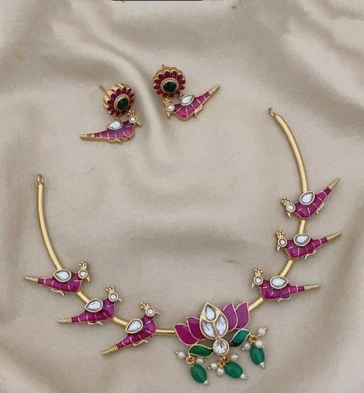 Premium Quality Microplated Bird Necklace Earring (Temple Dance Jewellery) - Image 2