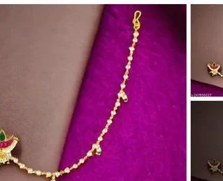 Kyoot Jewels Nath Gold Plated Nathiya Pearl Chain Non Pierced Clip On Be... (Temple Dance Jewellery)
