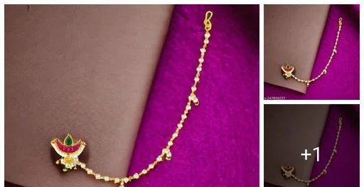 Kyoot Jewels Nath Gold Plated Nathiya Pearl Chain Non Pierced Clip On Be... (Temple Dance Jewellery)
