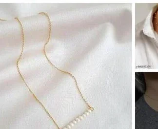 Statement Pearl Chain Pretty Gold Plated Chain Silver Gold Pearl Chain C... (Temple Dance Jewellery)
