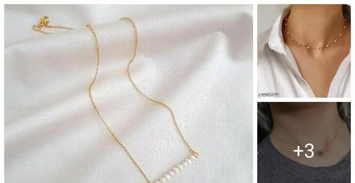 Statement Pearl Chain Pretty Gold Plated Chain Silver Gold Pearl Chain C... (Temple Dance Jewellery)