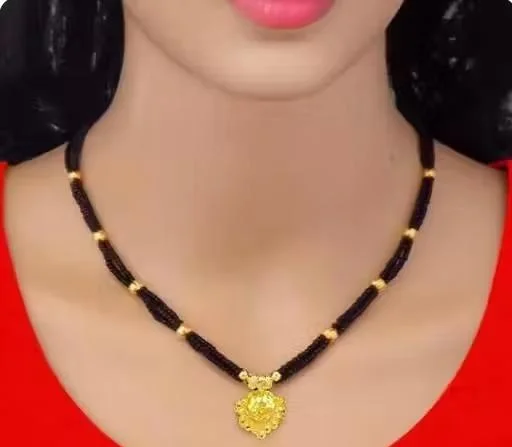 Traditional Black Beads Gold Plated Mangalsutra Daily Wear Short Mangals... (Temple Dance Jewellery) - Image 2