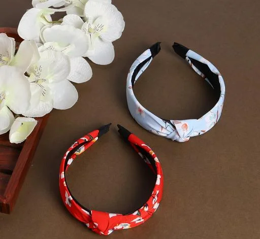 Jewelzs Cross Knot Elastic Headbands Combo 2 Floral Polka Dot Hairbands ... (Temple Dance Jewellery) - Image 2