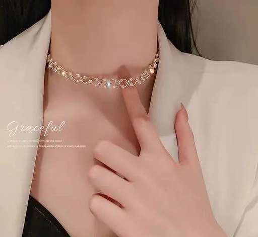 Pearl Choker Fashion Jewelry Retro Pearl Hinged Choker Rhinestone Chain ... (Temple Dance Jewellery) - Image 2