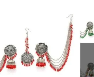 Jeweriche Imitation Oxidise Silver Plated Earrings Maangtika Bahubali (Temple Dance Jewellery)