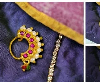 Jewelopia Maharashtrian Nath Without Piercing Clip On Banu Nose Ring Pea... (Temple Dance Jewellery)