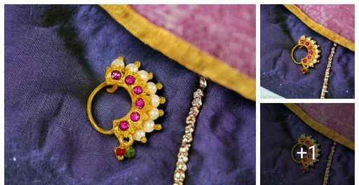 Jewelopia Maharashtrian Nath Without Piercing Clip On Banu Nose Ring Pea... (Temple Dance Jewellery)