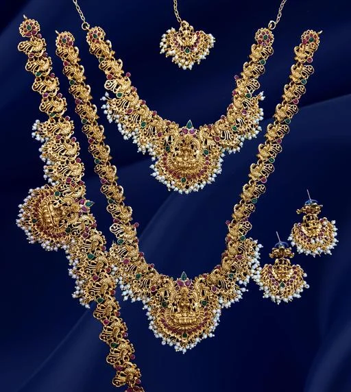Exquisite Matte Gold Plated Temple Necklace Kamar Belt Mang Tika - Image 2