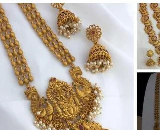Goddess Laxmi Inspired Gold Plated Necklace Set A Regal Statement Piece ... (Temple Dance Jewellery)