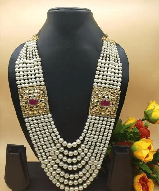 Gold Plated Pearls 7 Line Mala (Necklace) Unisex (Temple Dance Jewellery) - Image 2