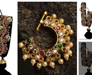 Trendy Poola Jada Jadalu Choti Hair Extensions Nose Pin Nathuni Combo (Temple Dance Jewellery)