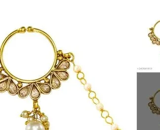 Jewelopia Traditional South Polki Nathiya Nose Ring Without Piercing Gol... (Temple Dance Jewellery)