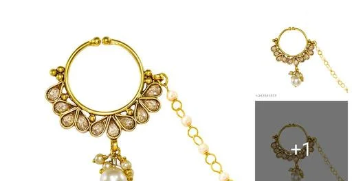 Jewelopia Traditional South Polki Nathiya Nose Ring Without Piercing Gol... (Temple Dance Jewellery)