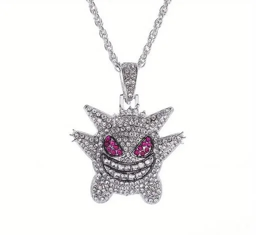 Pokemon Gengar Iced Out Pendant Necklace Men Stainless Steel Chain Mens ... (Temple Dance Jewellery) - Image 2