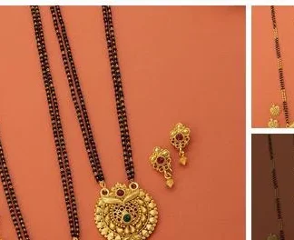 Verent Traditional Gold Plated Black Beads Two 24 Inch Mangalsutra Earri... (Temple Dance Jewellery)