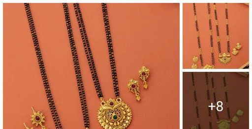 Verent Traditional Gold Plated Black Beads Two 24 Inch Mangalsutra Earri... (Temple Dance Jewellery)