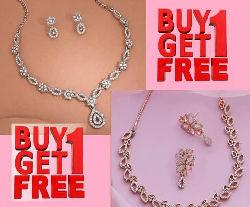 Trendy Rose Gold Plated Necklace Set Stylish New Jewelry Collection (Temple Dance Jewellery) - Image 2