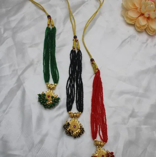 Trending Gold Plated Black Green Red Beautiful Traditional Mangalsutra L... (Temple Dance Jewellery) - Image 2