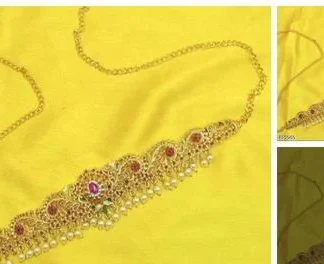 Antique Gold Plated Kemp Stone Vaddanam Pearl Droplets (Temple Dance Jewellery)